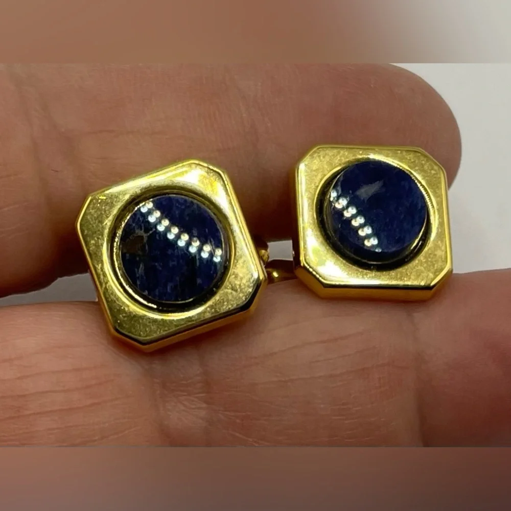 3 for $30 Gold Plated Men’s Square Cuff Link with Lapis Center